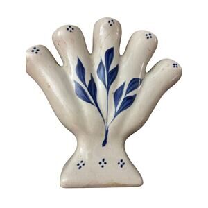 Stoneware 5 Finger Gray Blue Salt Glazed Pottery 6 1/2" Tall Vintage Farmhouse